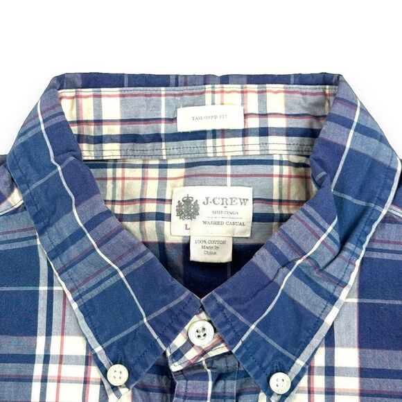 J. Crew Shirt Mens Size Large‎ L Blue Plaid Tailored Fit Long Sleeve Button Down - Picture 6 of 10